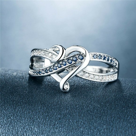 Silver Romantic Heart Blue Sapphire Ring - Picture 2 of 3